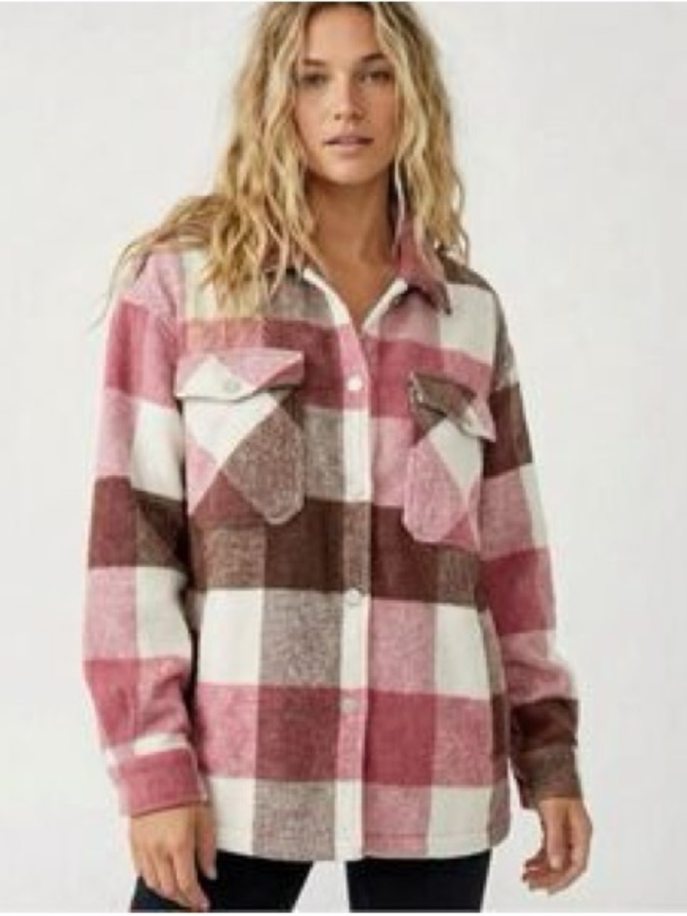 Böhme Plaid Shacket Jacket, Pink/Brown/Cream, Size S
